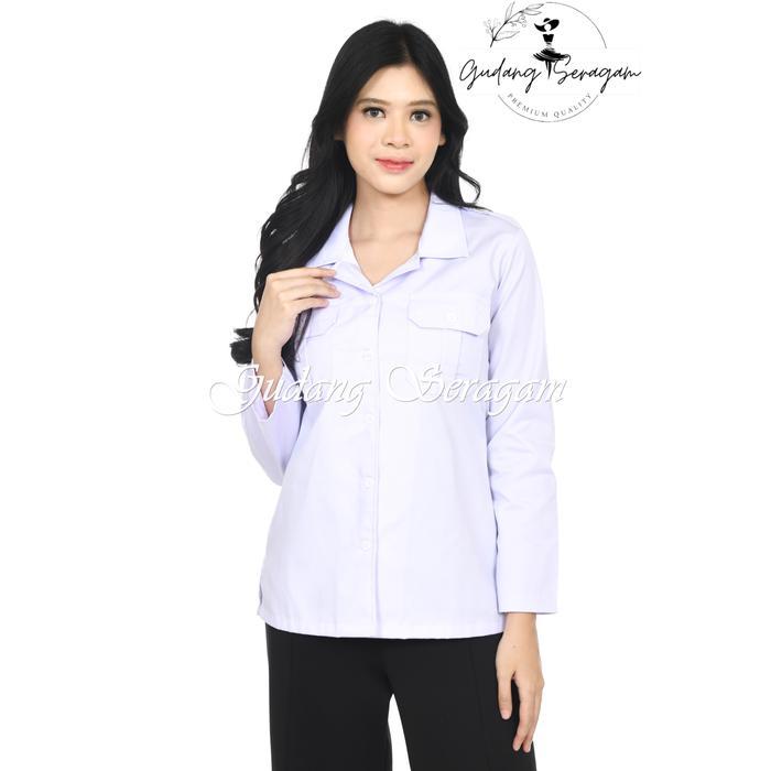Baju Dinas Putih Wanita Jumbo Seragam PNS & Pemda Nyaman & Elegan