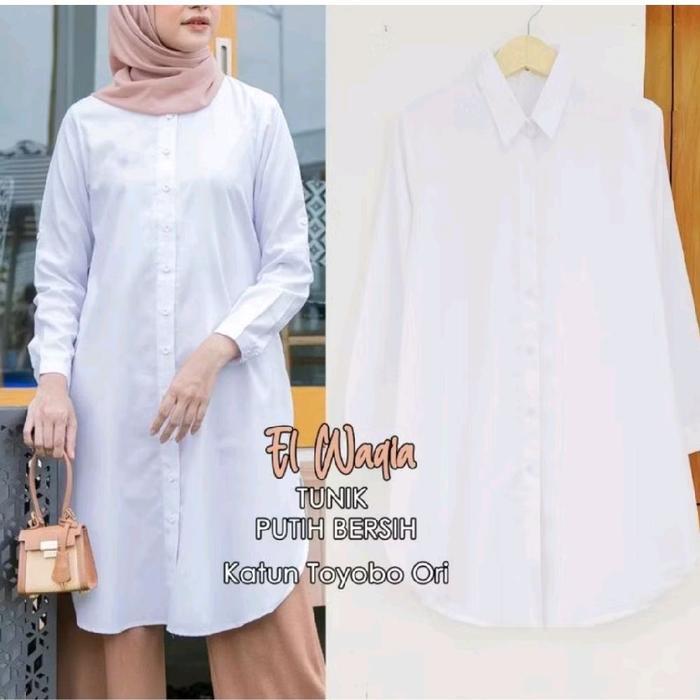 New Best Quality 100% Original Tunik Putih Bersih Bahan Katun Toyobo Atasan Putih/Baju Kerja/Tunik
