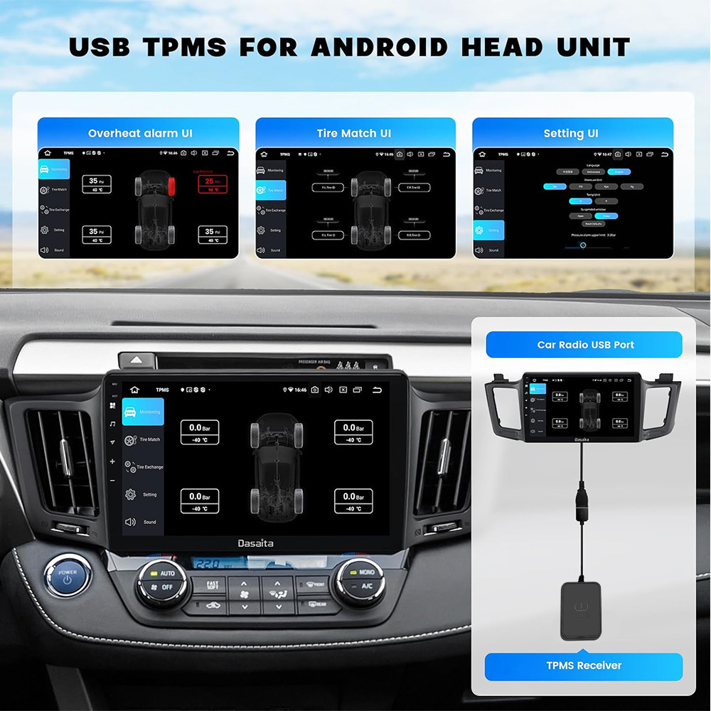 USB Android Car TPMS Wireless Transmission Tire Pressure Monitoring SystemAndroid Navigation TPMS
