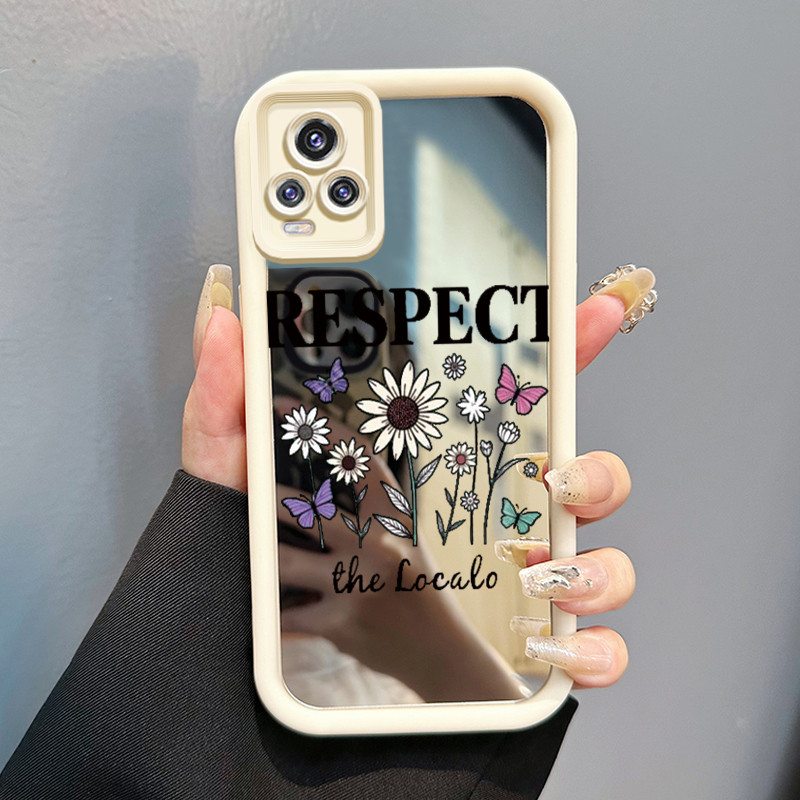 Casing Hp Untuk VIVO V20 VIVO V20 Pro Case Keberuntungan bunga matahari putih Cermin Kasing silikon 