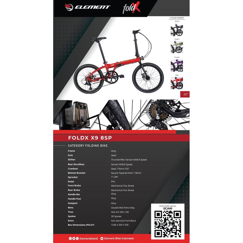 ELEMENT SEPEDA LIPAT FOLDX X9 8SPEED 22 INCH - red
