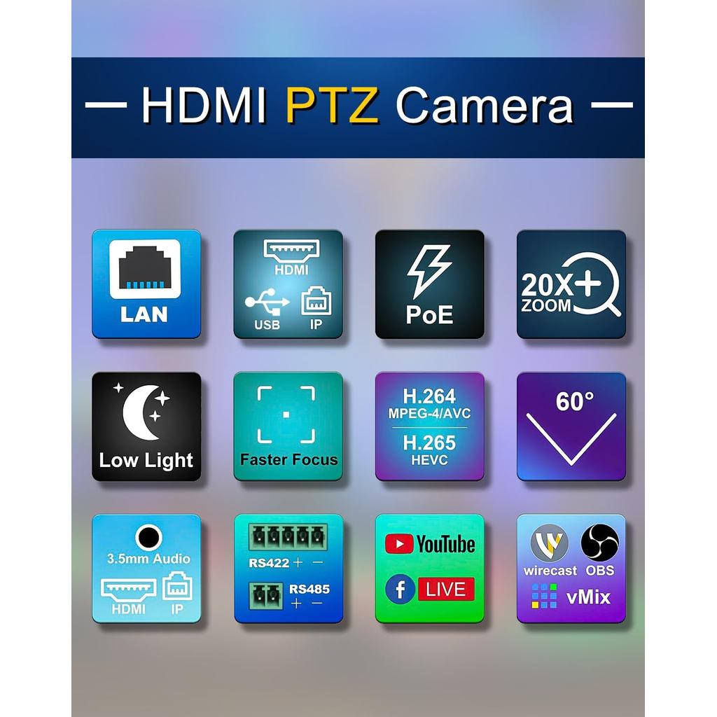 FoMaKo AI Auto Tracking HDMI PTZ Camera 20x Optical Zoom IP USB3.0 HDMI PTZ Camera for Church