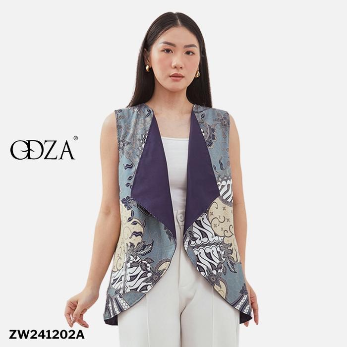 Odza Baju Outer Luaran Batik Rompi Couple Pesta Wanita Panggenan Biru Cokelat