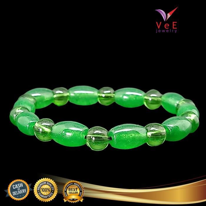 MURAH Gelang Batu Giok Cina Asli Hijau Pekat - Vee Pria Wanita Terapi
