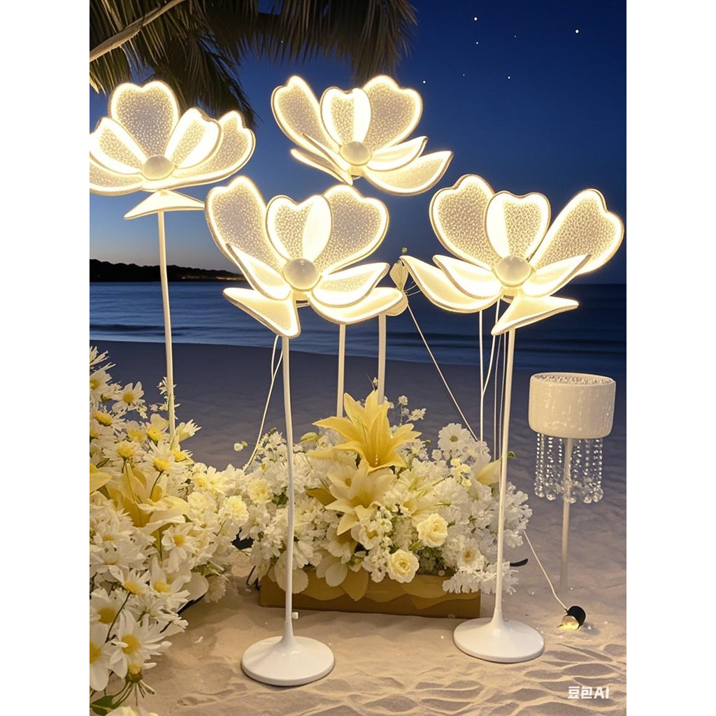 LED decorative luminous peony flowers, wedding road guide, white silk decoration, for wedding party