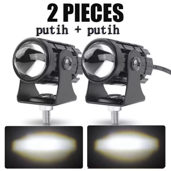 Lampu Led Laser mini driving Lampu Depan Led Lampu Tembak Motor Mobil 2 Warna Putih Kuning Universal
