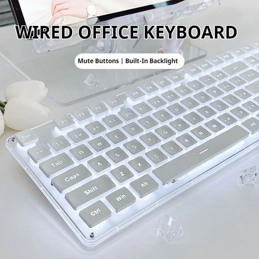 EWEADN GX710S Office Keyboard silent, All-Metal Panel 104 Keys Wired with Water Drop Keycaps, for