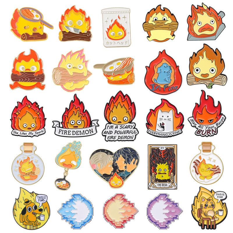 Howl'S Moving Castle Enamel Pins Ghibli Calcifer Brooch Clothing Backpack Lapel Badges Fashion