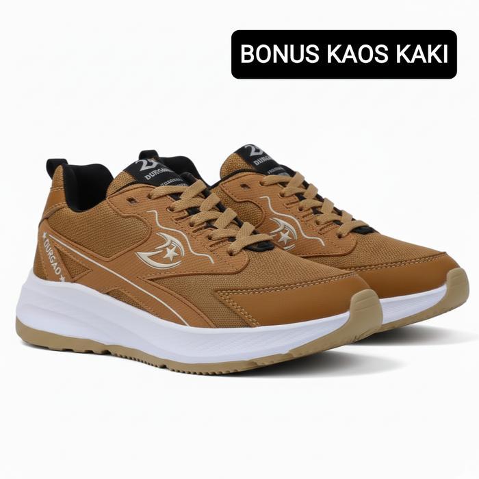 Fladeo Footwear - Durgad Tan Putih Sepatu Olahraga Pria & Wanita Model Casual Kulit Sintetis Pu +