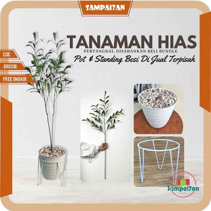 Tanaman Hias Artificial Ornamen Olive Tree Palsu Pot Bunga Plastik Dekorasi Sudut Ruang Tamu Rumah