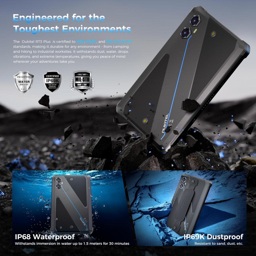 Terbatas Oukitel RT3 Plus Rugged Tablet 16MP Main 11000mAh 4GB+128GB Android 15 MediaTek G81 Octa-Co
