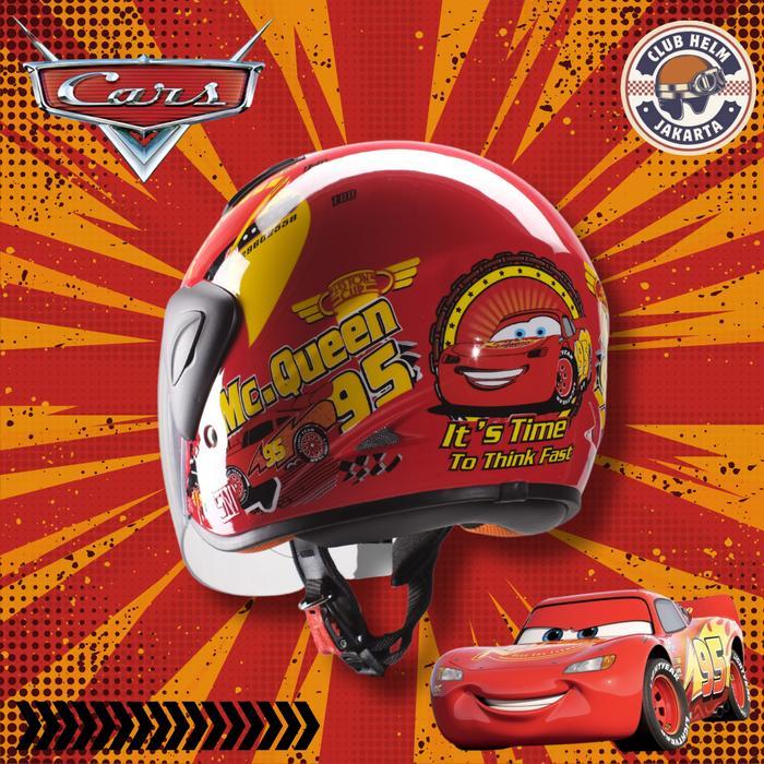 Helm Anak Junior Half Face Karakter Cars Mcqueen Hitam Untuk Sepeda Motor Populer
