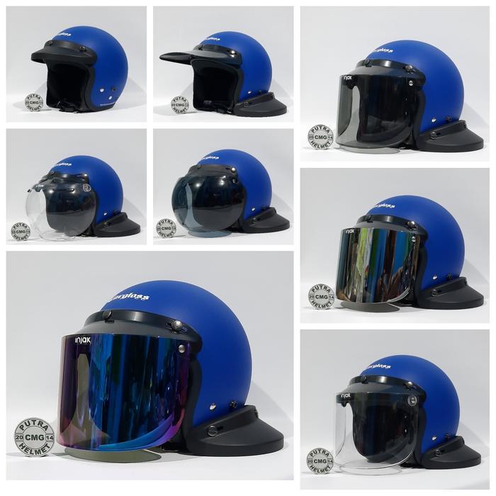 Paket Helm Cargloss Cfm Retro Police Blue Doff Biru Dof Terjamin