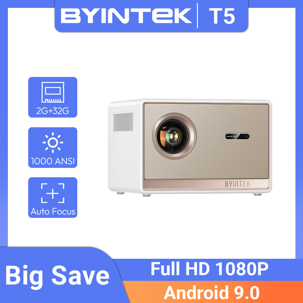 BYINTEK PLATO T5 1080P Projector 4K 1000ANSI Smart Android 9.0 ProfessionalBass Wifi 6 Projetor