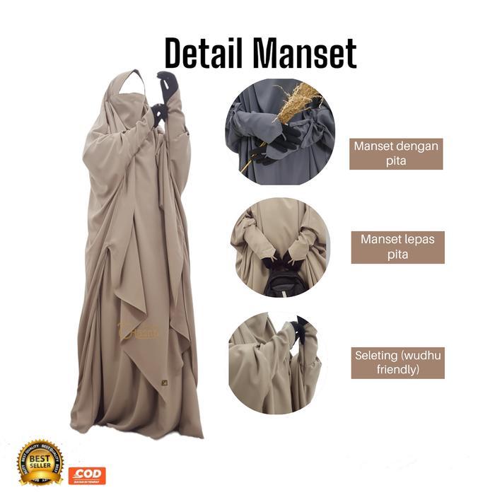 Hasna Moslem French Khimar Instan Set Rok Lancip Khimar Simple Syari Cantik Jilbab Tangan Resleting