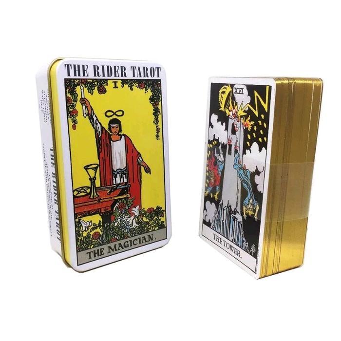 The Rider Tarot dengan Kotak Kaleng pinggiran Gold