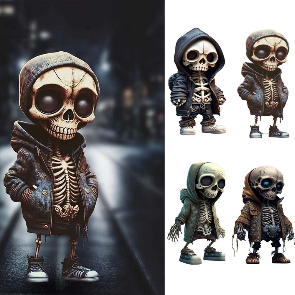 Black Skeleton Figurines Room Decor Resin Miniatures Skull Statue with Jacket Cool Skeleton Doll