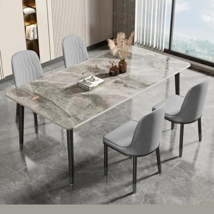 TOP TABLE Meja Makan Marmer 4 Kursi Set Motif Marmar Bahan Porcelain & Jok Oscar Rangka Besi Kuat Co