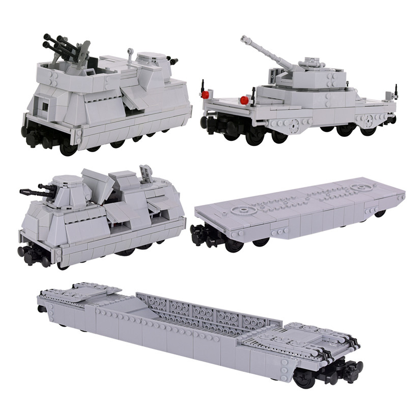 MOC City Military Tank Destroyer armoured vehicle Artillery Train Rail Building Block Bricks DIY