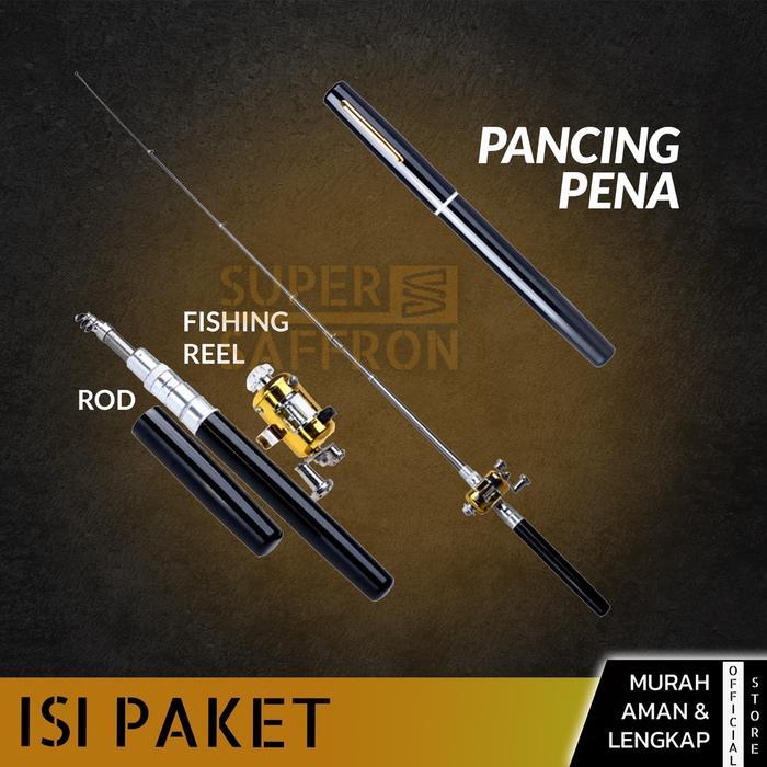 Alat Pancingan Pena Set Lengkap 1M Joran Mini Reel Pulpen Portable Kail Pelampung Benang