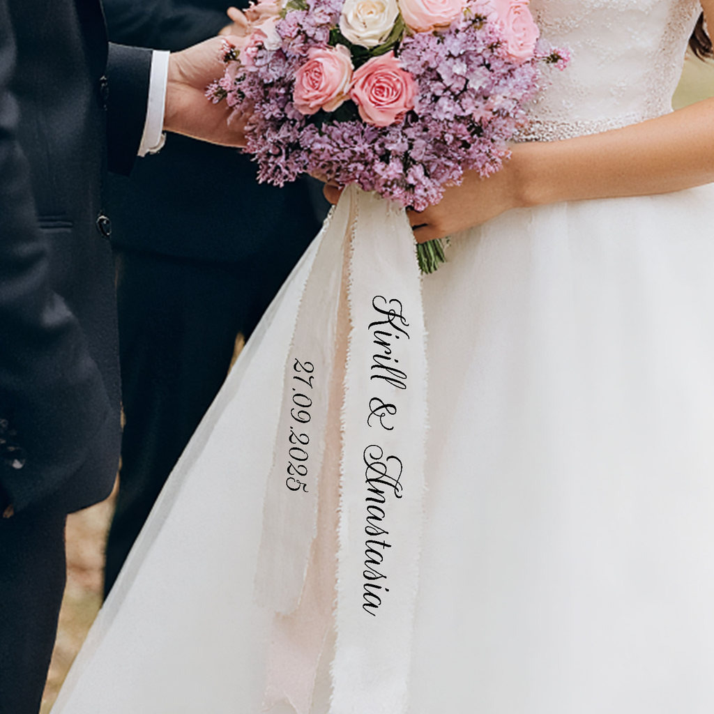Personalized Bridal Bouquet Ribbon, Wedding Bouquet Ribbon, Wedding Souvenir, Wedding Bouquet Wrap,
