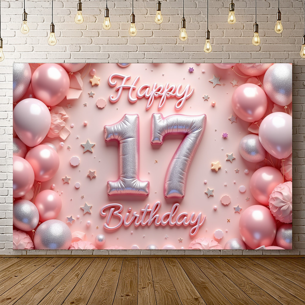 Sparkling Theme Event Backdrop Birthday Celebration 17th Birthday Banner for Teen Party Indoor