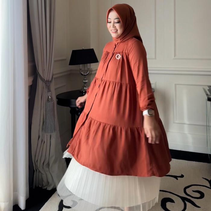 Best Seller Growhijabs Butik - Atasan Tunik Syifa Wanita Muslim Rempel Susun Full Kancing Aktif