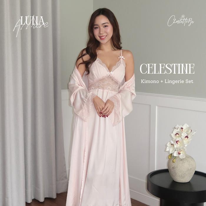 Chalotte - Celestine 2 In 1 Lingerie Kimono Panjang Nightgown Satin Silk Premium Seserahan Luna