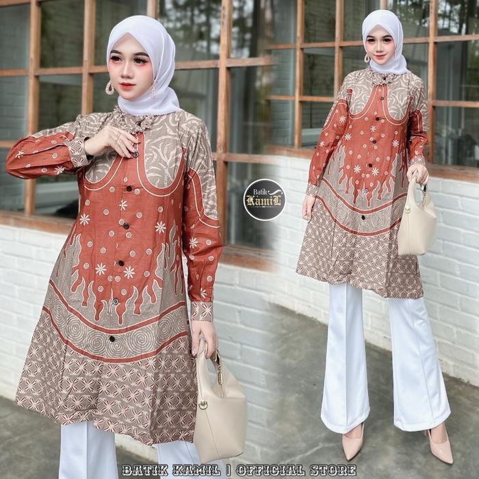 Tunik Batik Wanita Modern Atasan Fashion Muslim Wanita Baju Atasan Batik Wanita Terbaru Katun