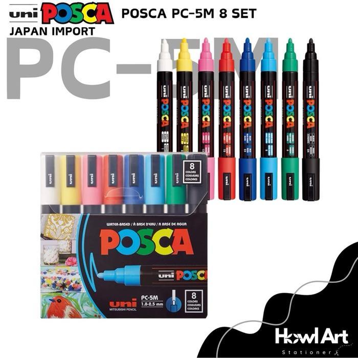 UNI POSCA PC-5M 8 Set warna regular paint marker japan import