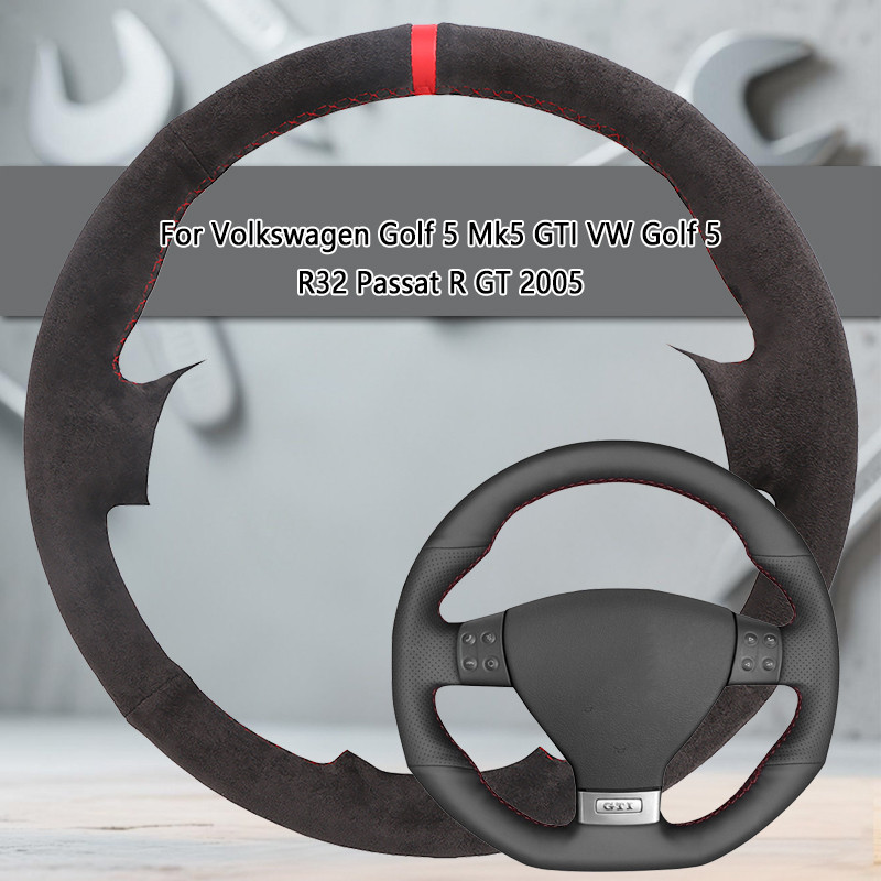 DarkGreyCarSteeringWheelCoverFor Volkswagen Golf 5 Mk5 GTI VW Golf 5 R32 Passat R GT 2005