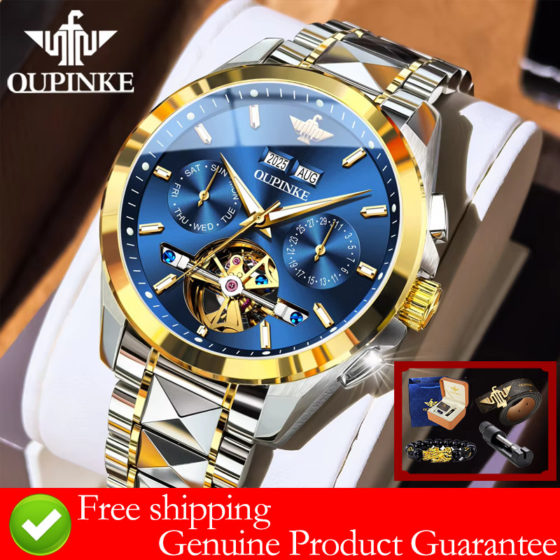 OUPINKE SKELETON MEN'S WATCHES LUMINOUS BRAND AUTOMATIC MECHANICAL WATCH FOR MAN DATE