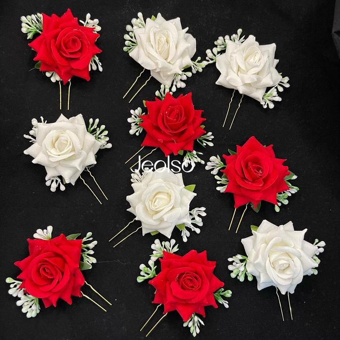 Tusuk sanggul mawar beludru/ tusuk konde mawar merah/putih/ hairdro