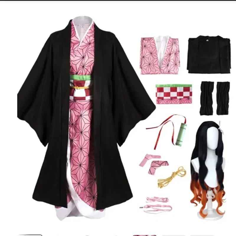 Anime Nezuko Cosplay Kamado Nezuko Cosplay Costume Nezuko Wig Uniform With Pro For Kids Halloween