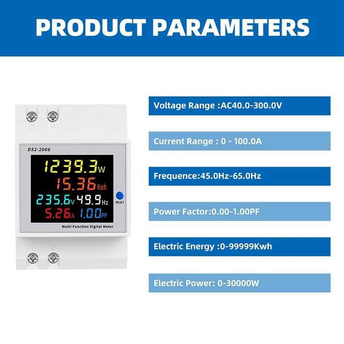 Meteran Kwh Listrik Digital 300V 100A Display Din Rail Single 1 Phase