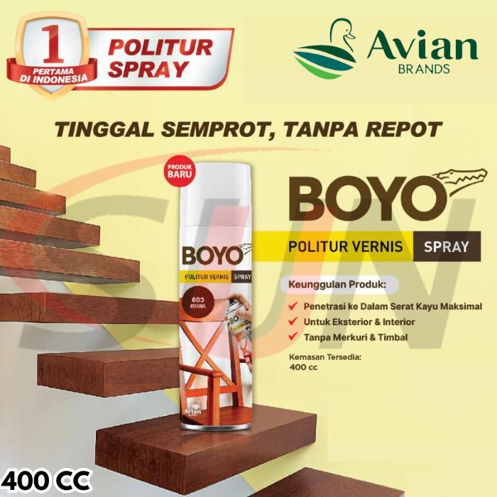 "New" Pilox Boyo Politur Spray 400 cc kayu Jati Manggis Sawo Kurma Cat Semprot Pilok Plitur