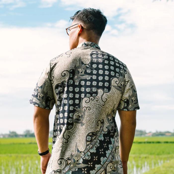 PROMO!!! Magani Kemeja Batik Lengan Pendek Magani Nosweat Flower Dunes Hitam Biru Slim Fit Casual