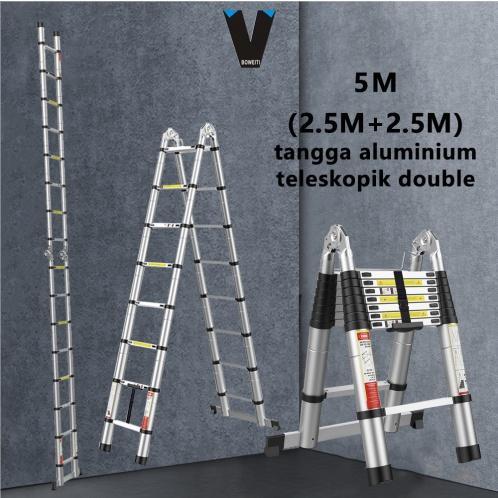 BOWEITI TANGGA LIPAT ALUMINIUM TELESKOPIK 5M DOUBLE TELESCOPIC LADDER