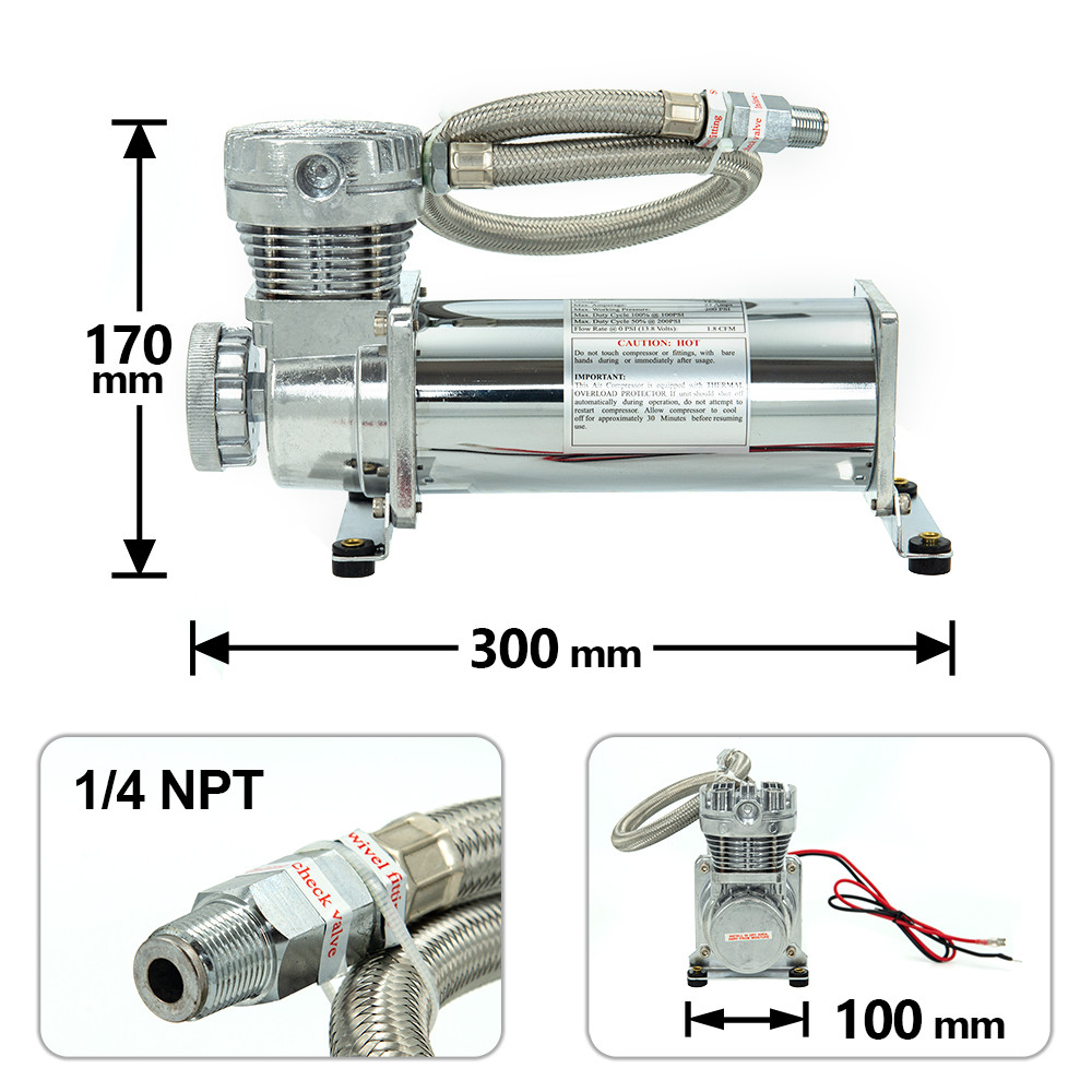 2PCS DC 12V 480C AIR SUSPENSION COMPRESSOR&2PCS AIR RIDE MANIFOLD VALVE&4PCS 2S70-13F AIR BAGS KIT