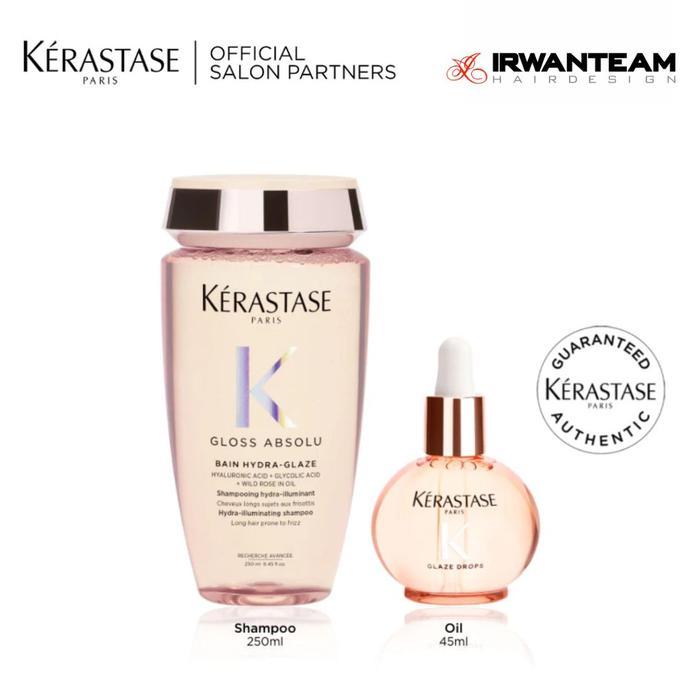Kerastase Glossy Hair Duo - Bain Hydra Glaze 250ml & Glaze Drop Hair Oil 45ml - untuk Rambut Glossy