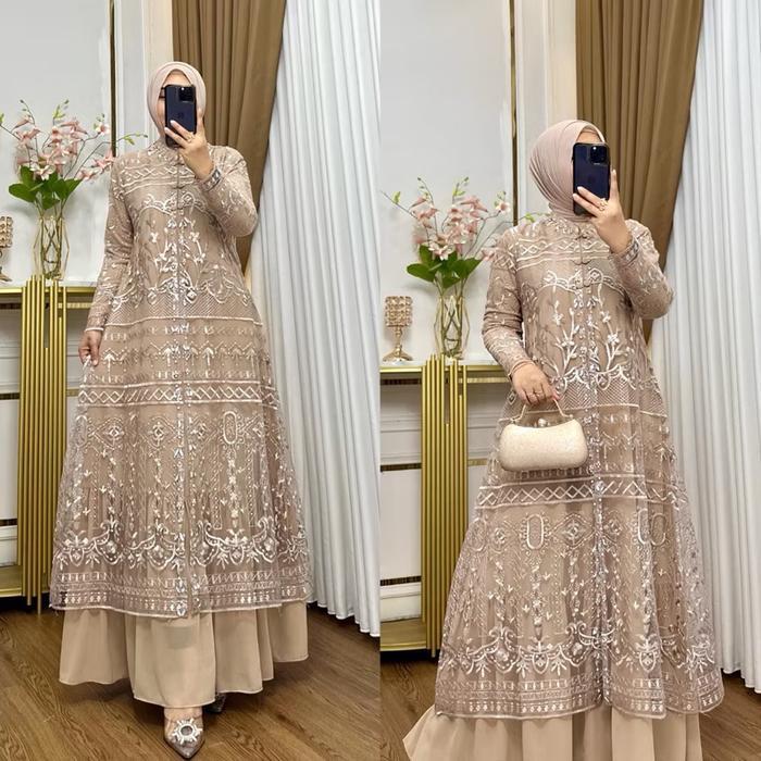 TERLARIS GAMIS/DRESS TERBARU HANNA JUMBO LD-130 FULL PAYET MEWAH LONG OUTER GAMIS GAMIS TERBARU