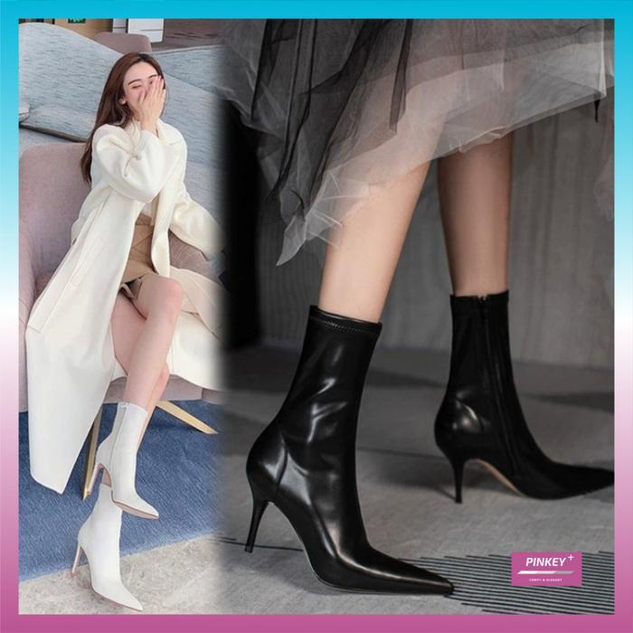 Aerostreet - P045 Heels High Harp Sepatu Boots Fashion Wanita Black Shoes