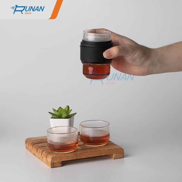 GELAS TEH SARINGAN KACA 350ML TEAPOT INFUSER GLASS WITH CASE PORTABLE