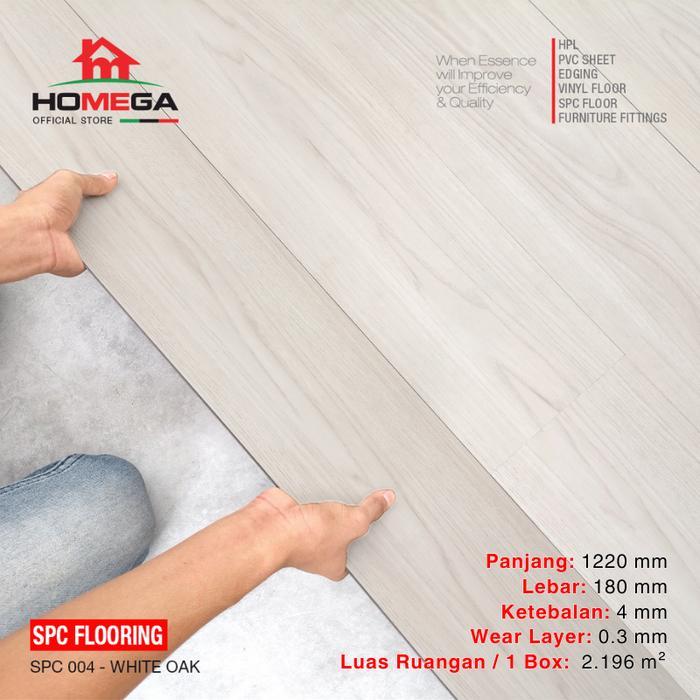 HOMEGA SPC Flooring - Lantai Kayu Parket Parkit Parquet Klik - Tekstur Wood White Oak - 1 Pcs / 1