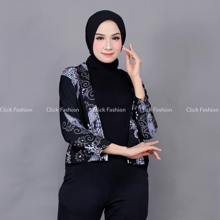 s7 Click Fashion- Batik Couple Outer Dan Kemeja Batik Lengan Panjang Bahan Katun Foil Polyester