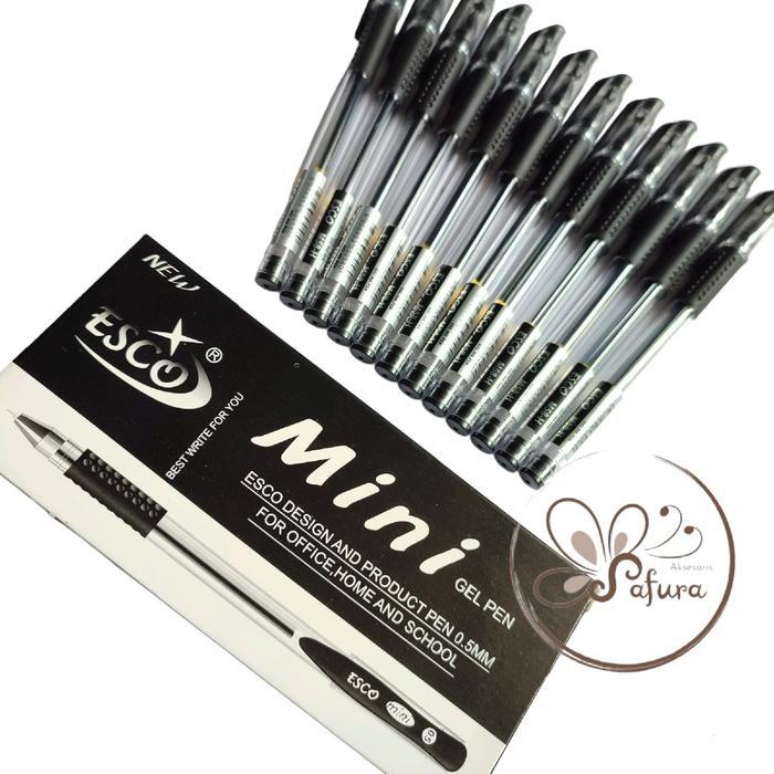 pulpen gel ESCO mini warna hitam 1 lusin termurah