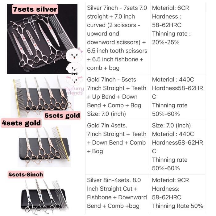 Pet Grooming Scissors Set Purple Dragon 7Inch Premium Quality