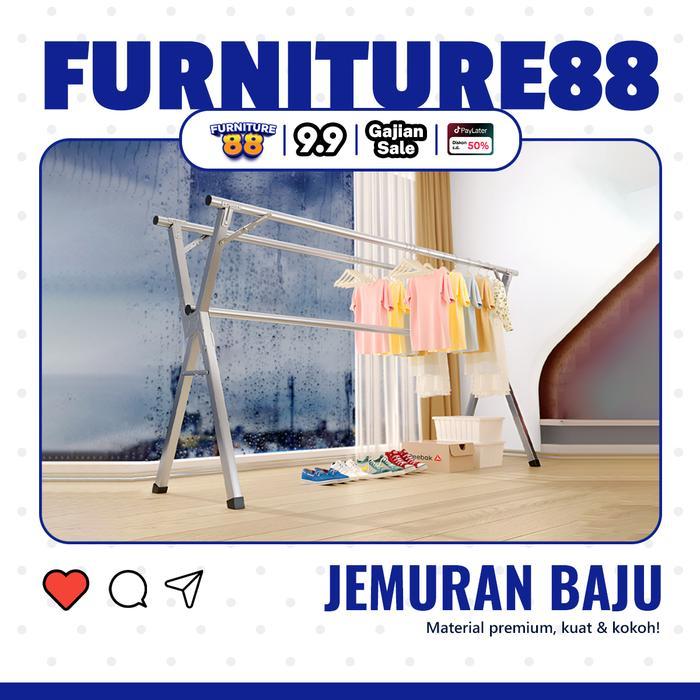 Furnitur88 Jemuran Baju / Pakaian Lipat Portable Campuran Besi & Alumunium Tahan Karat Dapat Dilipat