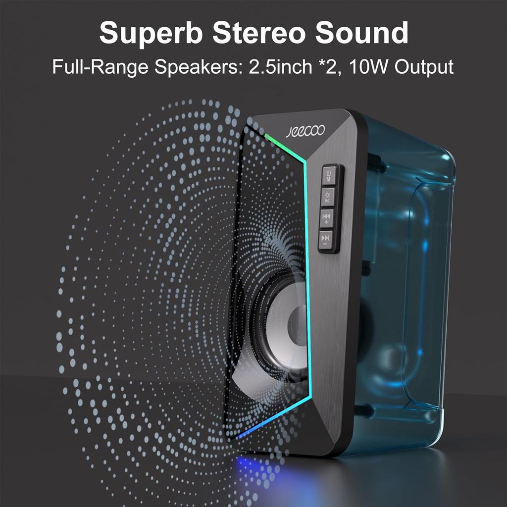 Jeecoo M30 Bluetooth Computer Speakers, PC Gaming Speakers for Desktop with Crisp Stereo