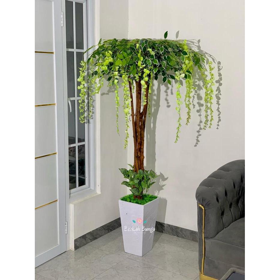 Pohon wisteria 170cm artificial hiasan dekorasi rumah kantor pohon pojok tanaman gantung plastik